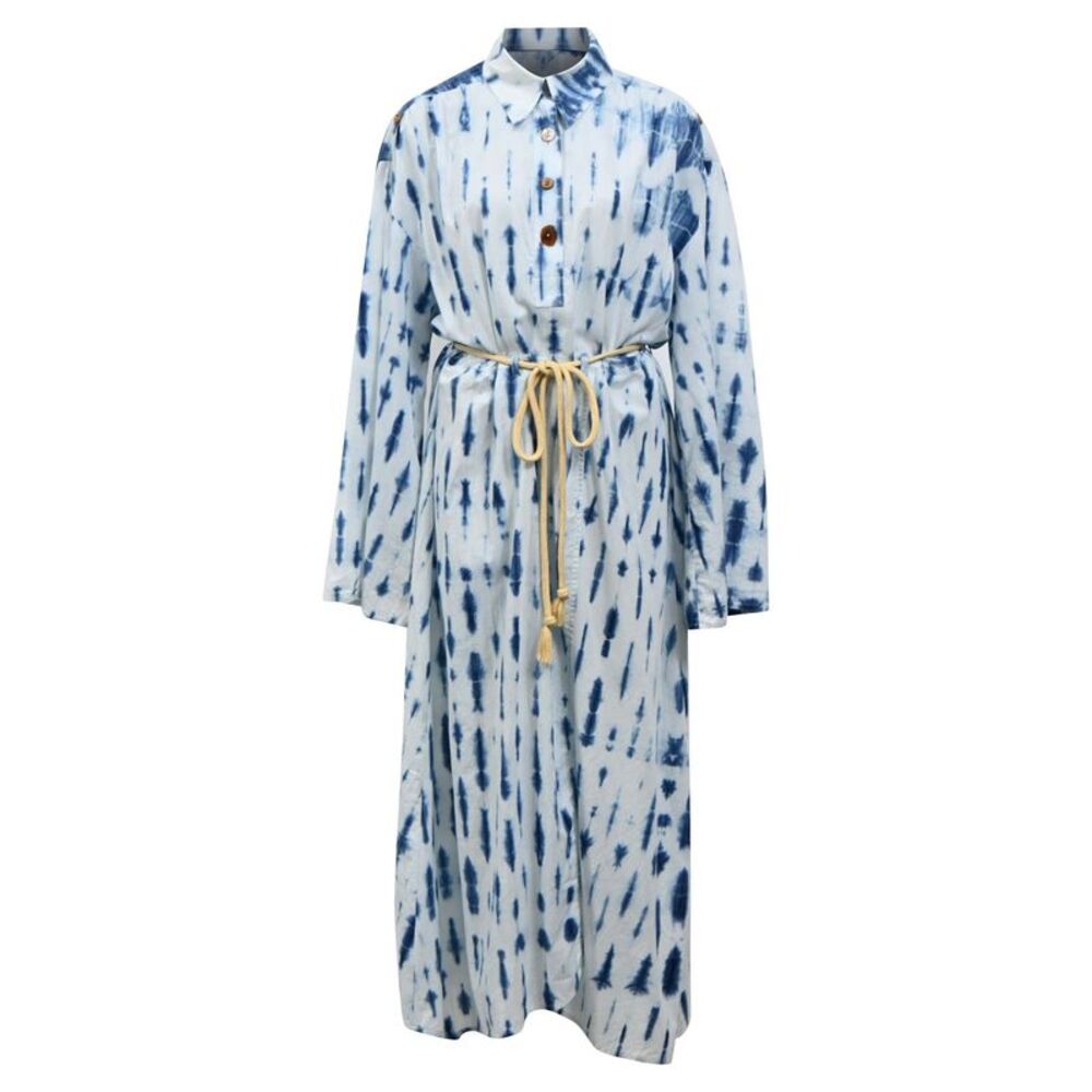 Nanushka Tie-Dye Belted Maxi Shirt Dress in Blue Cotton